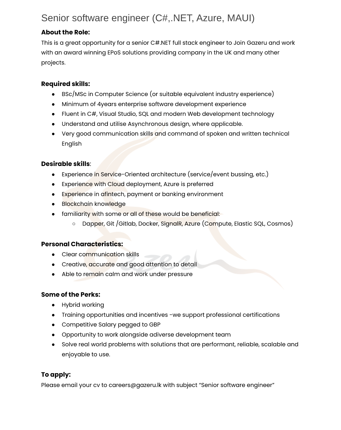 Senior software engineer vacancy